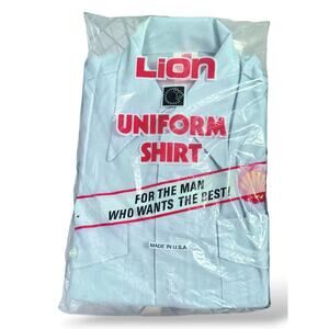 Vintage Shell Gas Station Uniform Shirt Size LARGE Workwear Lion NOS NEW Blue LS